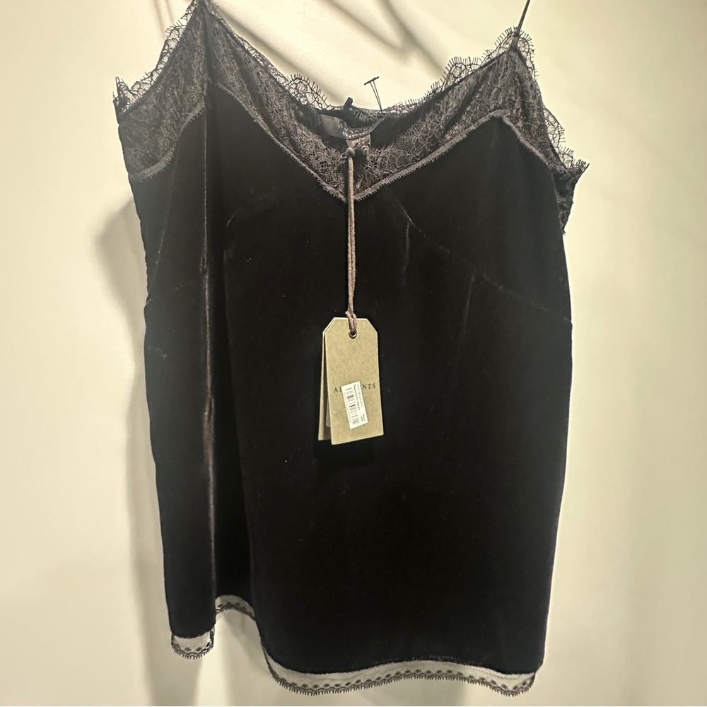 All Saints Black Velvet and Lace Trimmed Camisole U.S. 4/ UK 8 - Picture 10 of 10